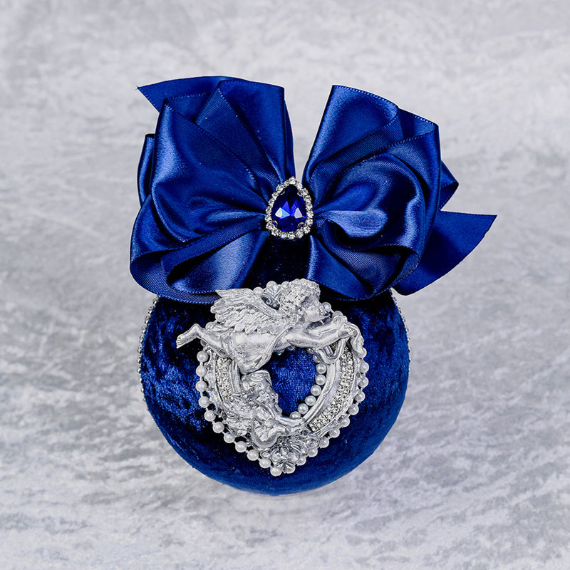 Navy blue & Silver Velvet Porcelanicron Box